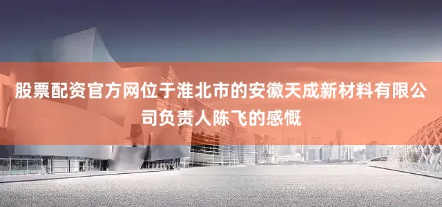 股票配资官方网位于淮北市的安徽天成新材料有限公司负责人陈飞的感慨